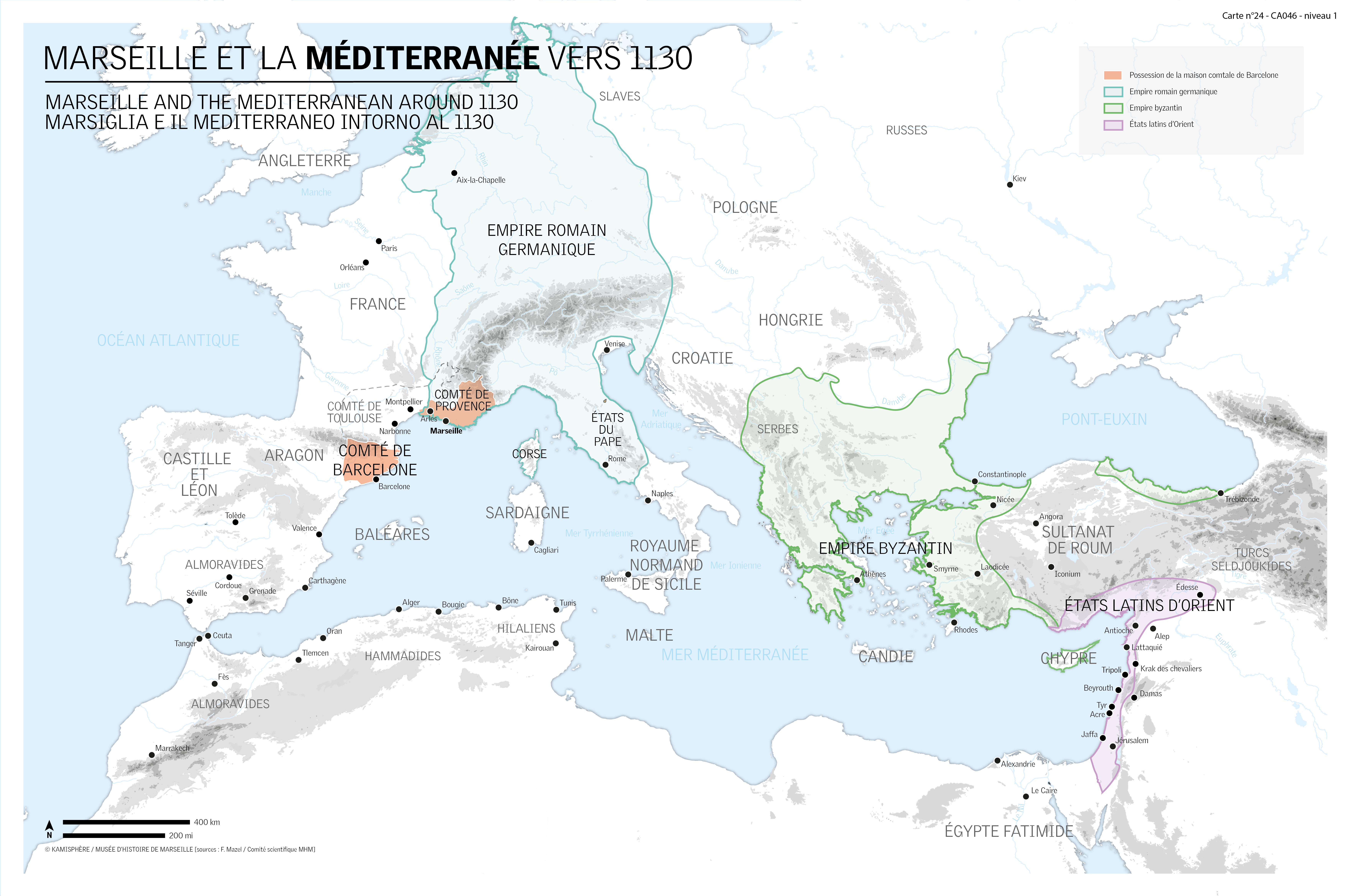 Carte du pourtour de la Méditerranée vers 1130