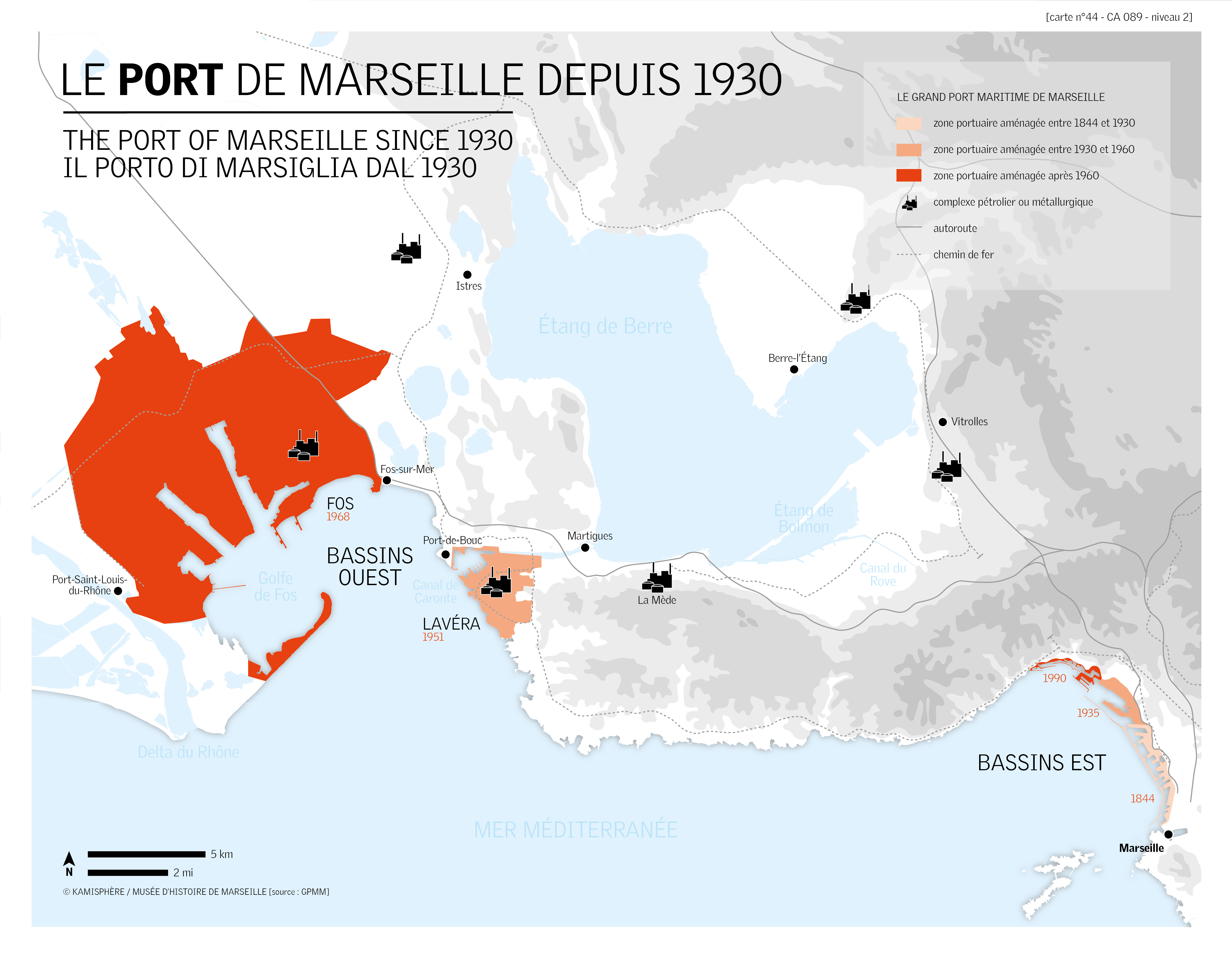 Carte du complexe portuaire de Marseille depuis 1930