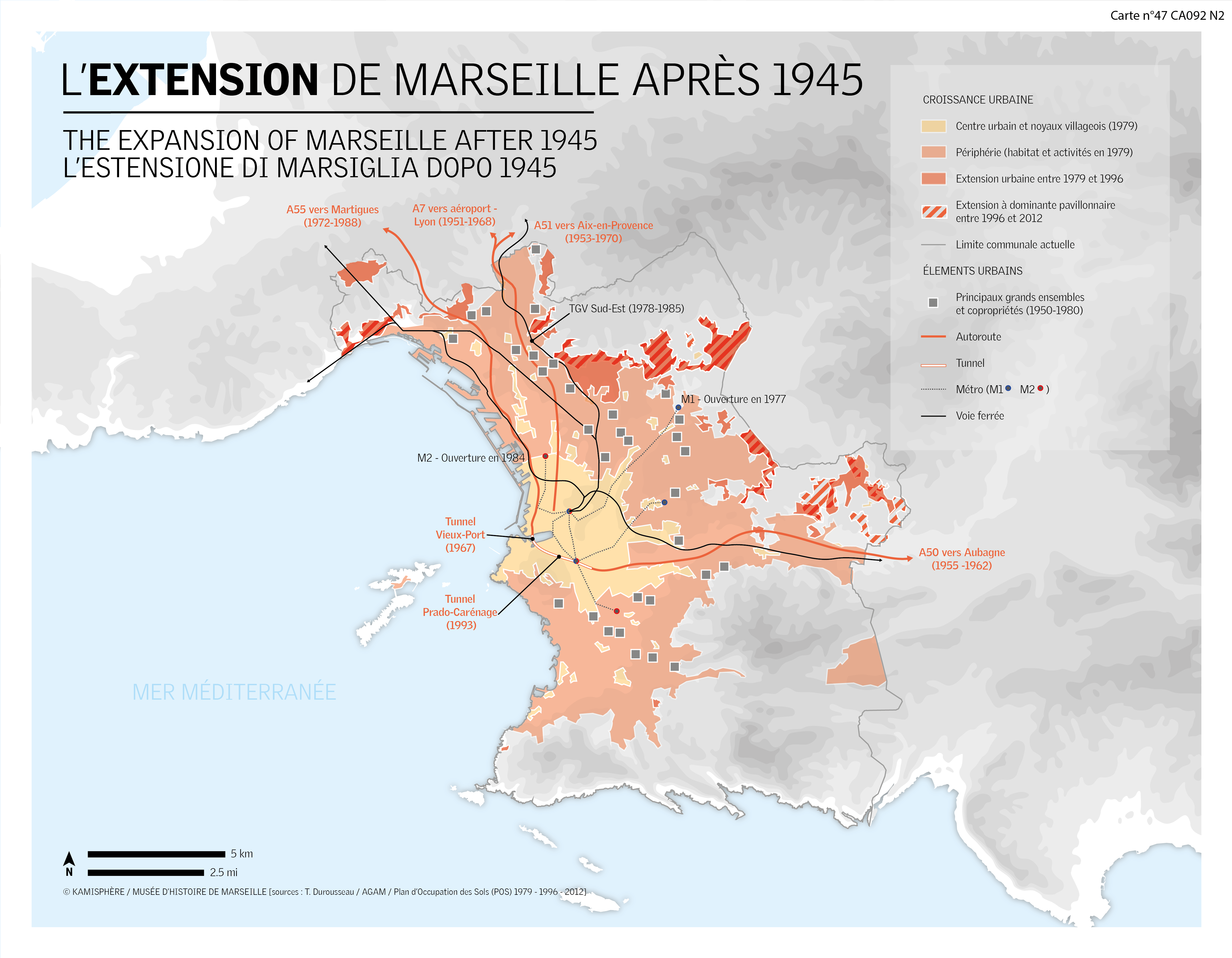 Carte de l'extention de Marseille depuis 1945