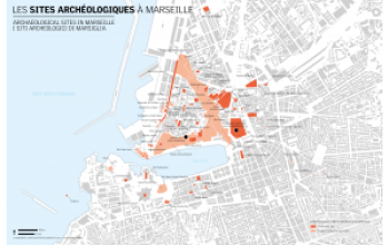 Carte des sites archéologiques fouillés à Marseille avant 2013